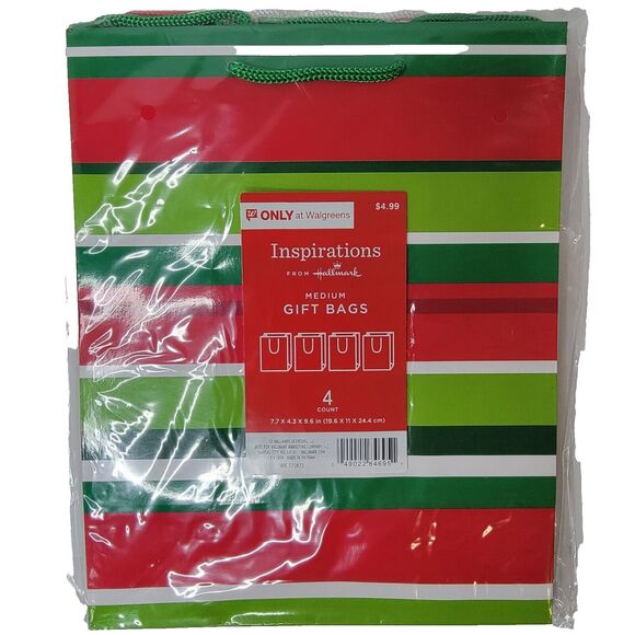 4ct Striped Christmas Gift bags 1 Tin Gift Card Holder W/ 10 Ct. Gift Tags - Picture 2 of 3